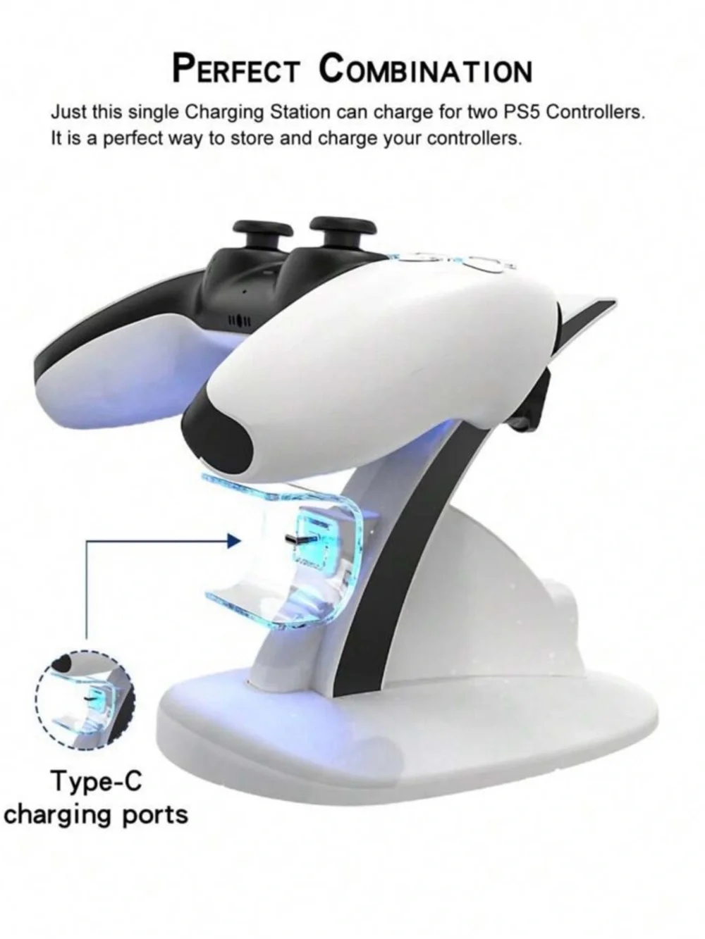 Dual PS5 Controller Charging Stand - White and Black